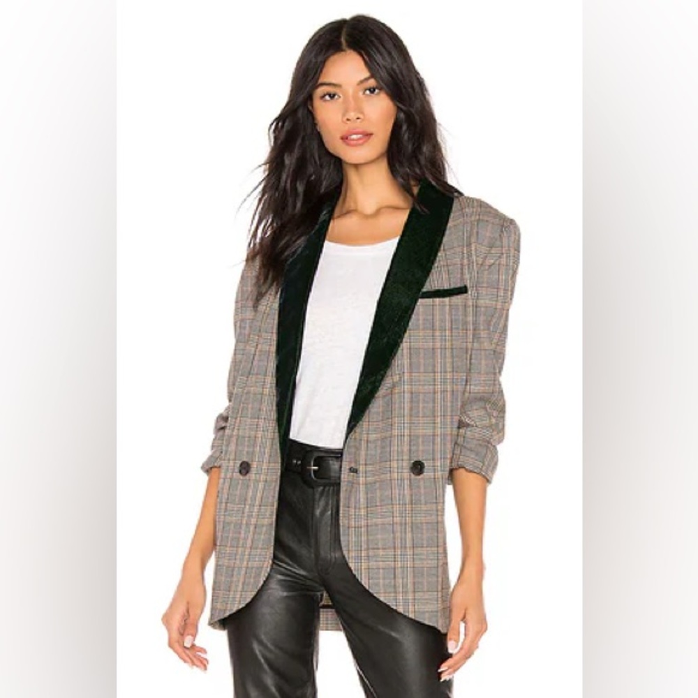 Plaid Blazer with Velvet Collar- Free People